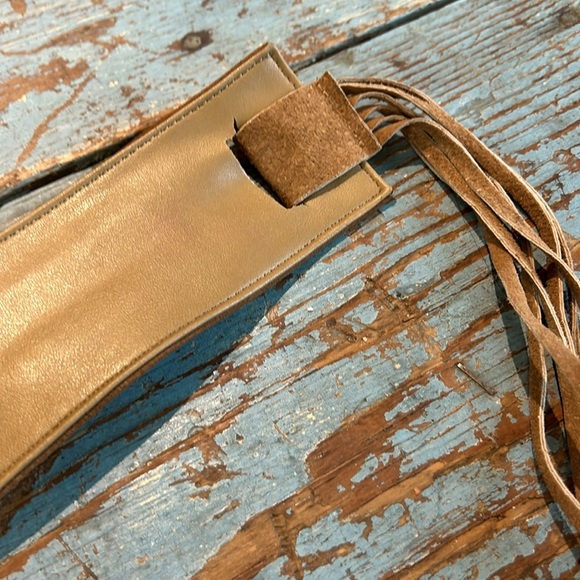 Vintage Suede and Calf Hair Fringed Tan and Leopard Belt ML - Picture 6 of 7